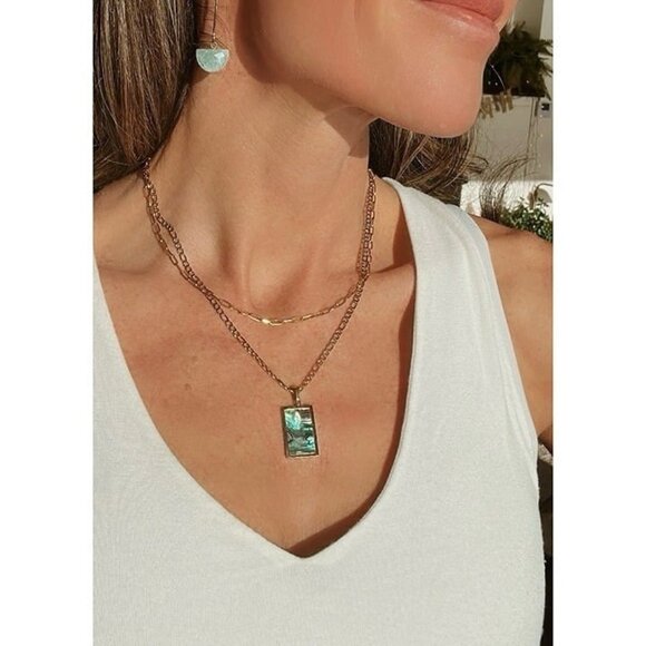 BEAUTIFUL STATEMENT Necklace Mother of Pearl Abalone Shell Pendant Cuban Figaro - Picture 1 of 15